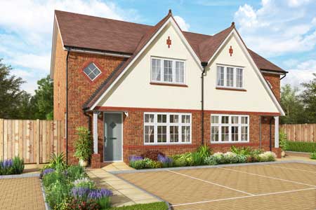 CGI image of a pair of semi-detached houses with part rendered elevation